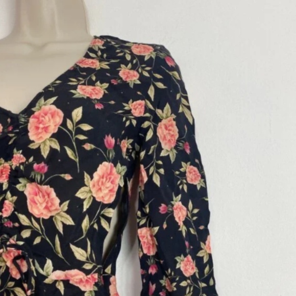 Zara Woman Top Floral Drawstring Black & Multicolor ¾ Sleeves Size XS - Picture 4 of 5